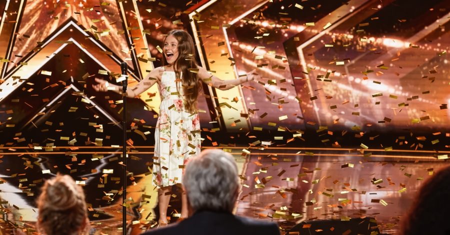 Emanne Beasha performing Caruso as Jay Leno gives her the Golden Buzzer on America’s Got Talent
