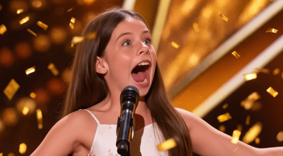 Emanne Beasha performing Caruso as Jay Leno gives her the Golden Buzzer on America’s Got Talent