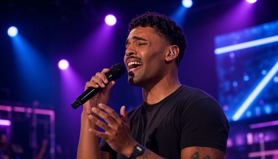 U.S. Army Sergeant Isaac Atkins celebrating under golden confetti after earning Mel B's Golden Buzzer on America's Got Talent.
